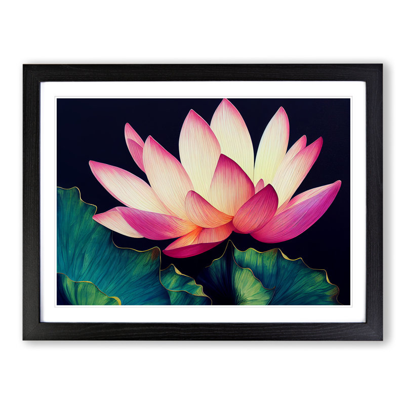 Magnetic Lotus Flower - Framed Print, Black, 25cm H x 34cm W x 2cm D