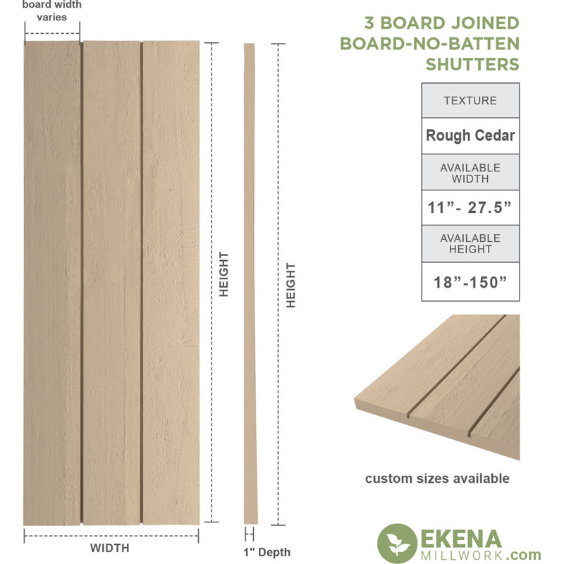 Volets rustiques en faux bois avec planche et n-lattes (par paire), Texture cèdre brut / brun clair apprêté, 16"