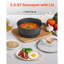 Casserole antiadhésive à induction de 2,5 pte, marmite polyvalente avec couvercle en verre trempé et poignée amovible (noir)