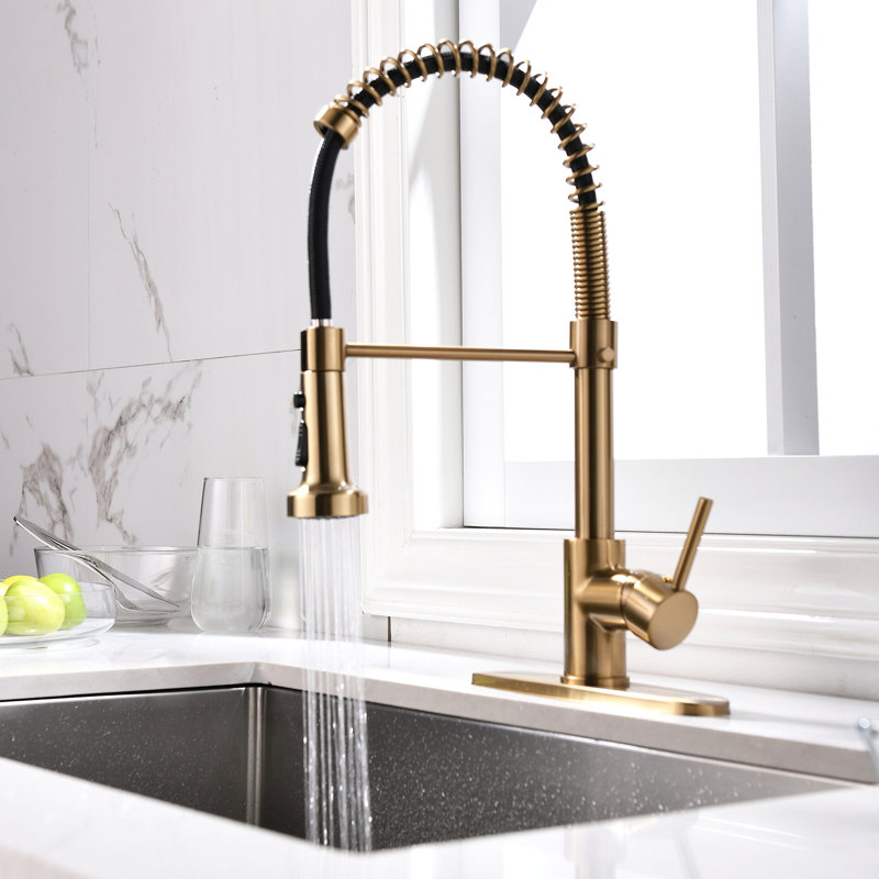 Robinet de cuisine avec douchette rétractable, robinet d'évier de cuisine à poignée simple avec plaque de pont