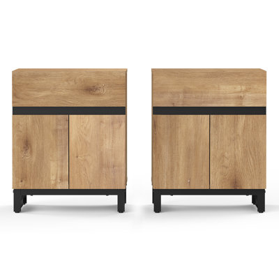 Nellie 2 Pack Modern End Table With 2 Drawers, Farmhouse Sofa Table With Black Square Leg, Wood Rustic Side End Table For Living Room, Nighstand For B by Latitude Run