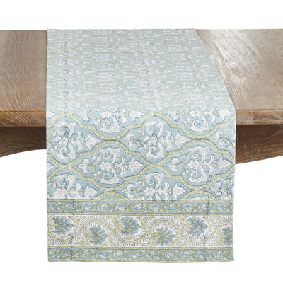 Mediterranean Floral Table Runner - Elegant Everyday Table Runner with Ornamental Floral Pattern and Decorative Border for Dining Tables and Entertaining