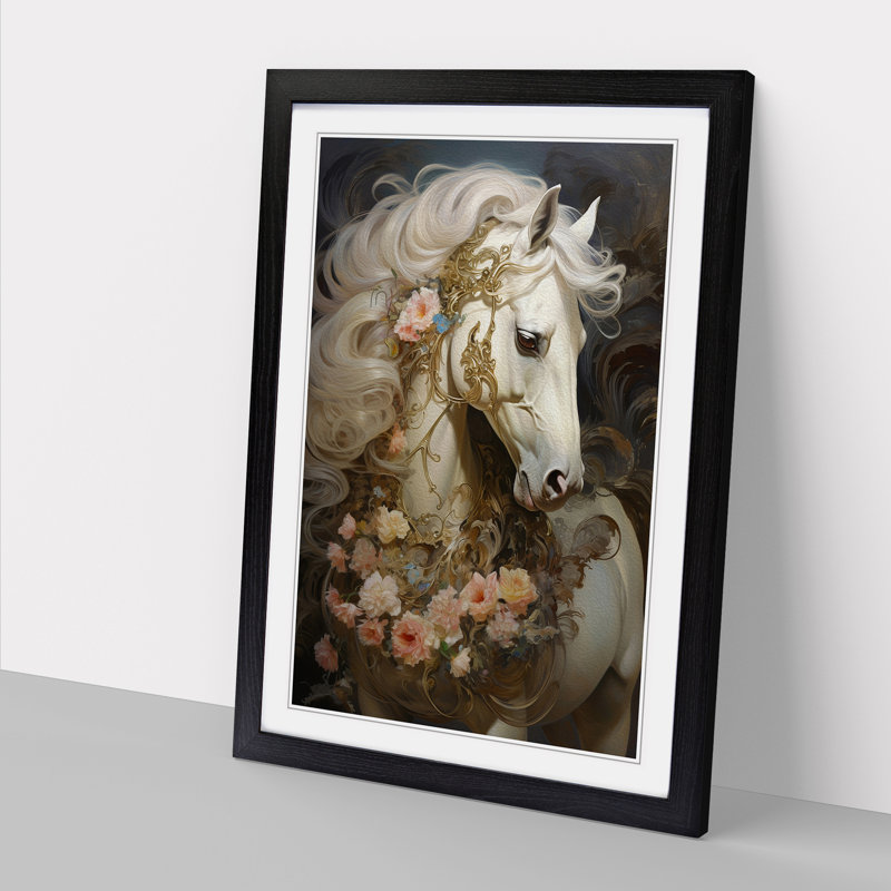 Horse Rococo - Single Picture Frame Print on Wood, 64cm H x 46cm W x 2cm D, Black Framed