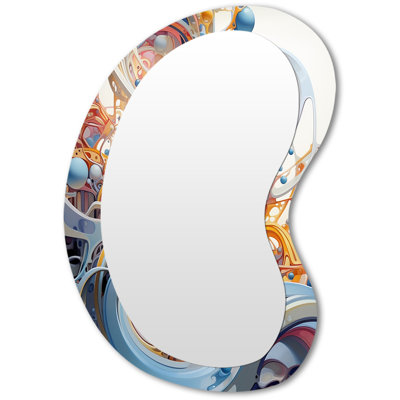 Essiah tourbillonnant architecture sphères bleues - grand miroir de forme unique géométrique, décor de miroir mural asymétrique moderne, art imprimé en métal