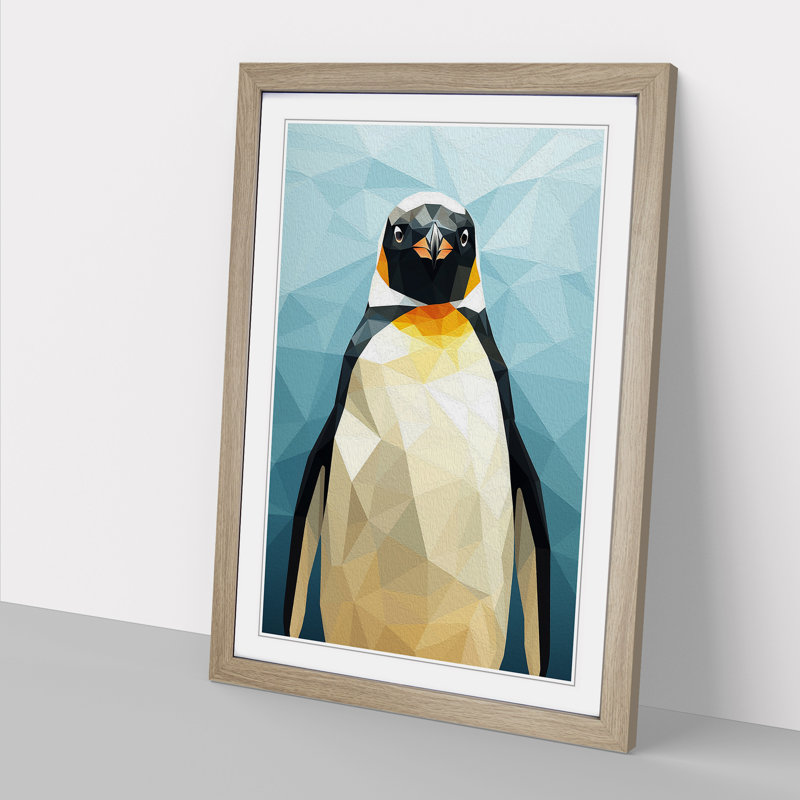 Penguin Geometric - Single Picture Frame Print on Wood, Oak Framed, 64cm H x 46cm W