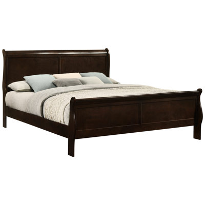Cappuccino - Toned Eastern King Bed, Solid Wood And Blend, Curved Headboard , Slatted Design For Bedroom Airflow, Traditional Style Bed With Finish, Furniture