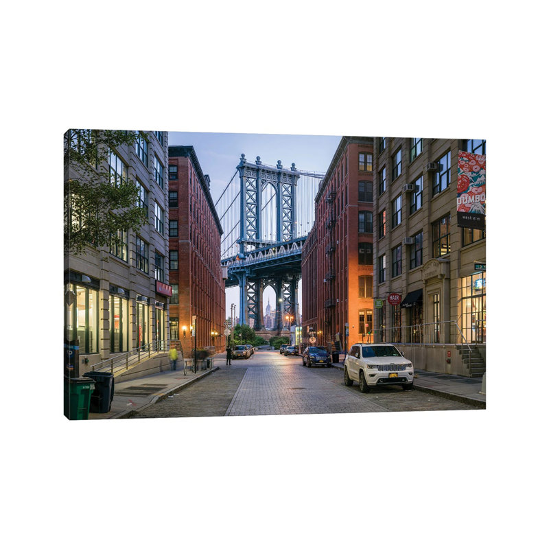 Manhattan Bridge Seen From Dumbo District In Brooklyn, New York City, USA by Jan Becke - Wrapped Canvas Print