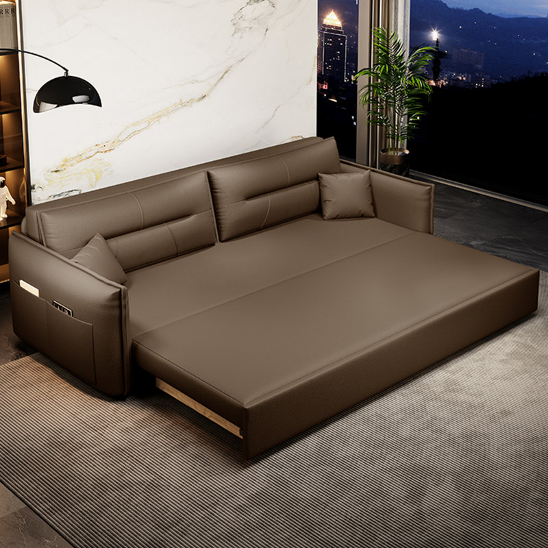 Canapé de salon extensible en cuir italien avec rangement minimaliste, 32.3" H x 78.7" W x 31.5" D