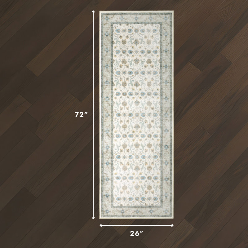 Laura Ashley Washable Printed Velvet Rug, 2'2" x 6', Sage