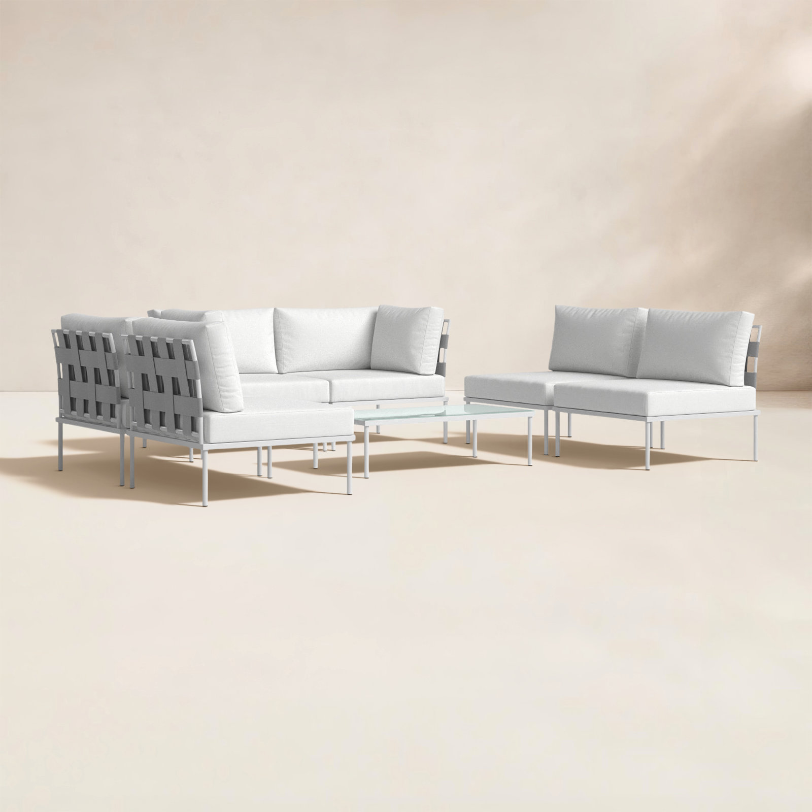Harmony 7-piece Outdoor Patio Aluminum Sectional Sofa Set, White