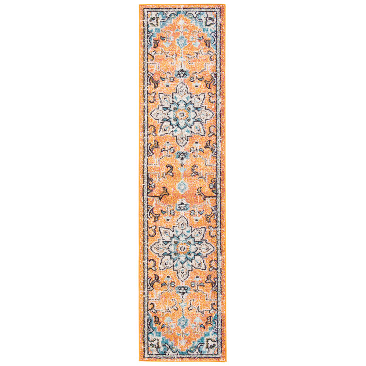 Madison Floral Area Rug In Orange / Teal