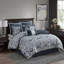 Ensemble d'édredon en jacquard bleu marine et argenté - literie luxueuse 8 pièces
