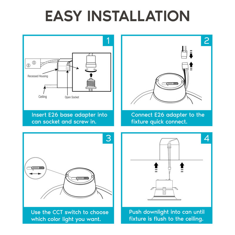 4-Inch White Aluminum LED Recessed Can Light Set