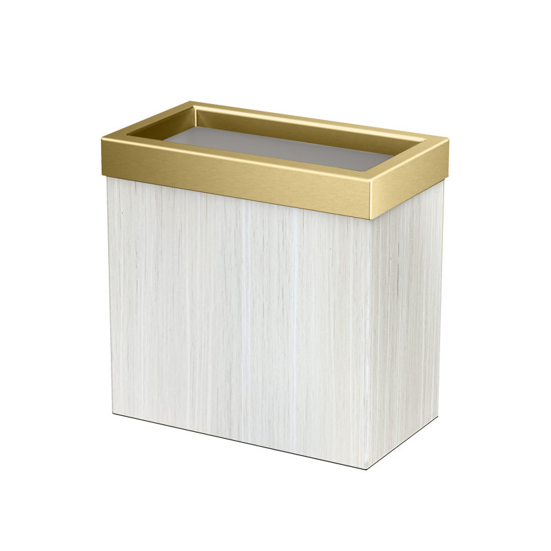 Couvercle de poubelle rectangulaire ouvert 3,18 gallons en acier inoxydable Elevate, Chêne blanc / laiton brossé