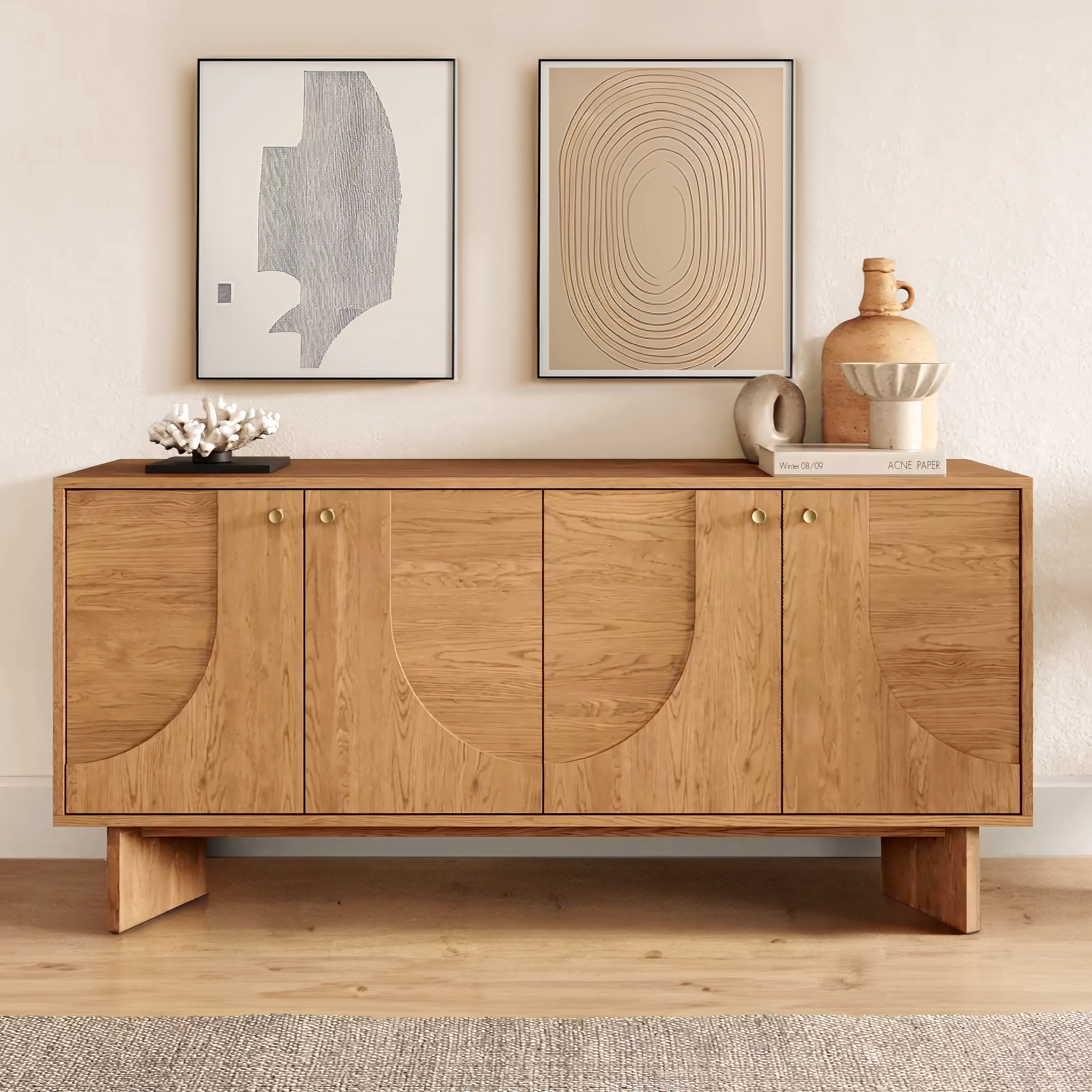 Corrigan Studio Malyun 63" Wide USA Oak Modern Sideboard Oak Storage ...
