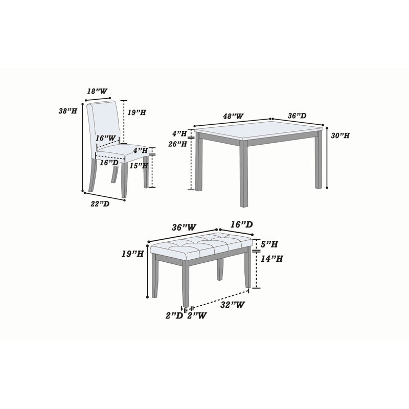 Ensemble de salle à manger 5 pièces avec chaises et banc en blanc