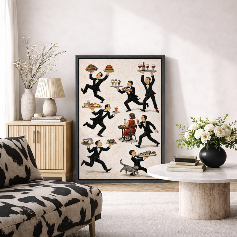 Œuvre d'art rétro, image de salle à manger, impression sur toile encadrée, H 24 po x l 16 po x P 1,5 po, Cadre noir
