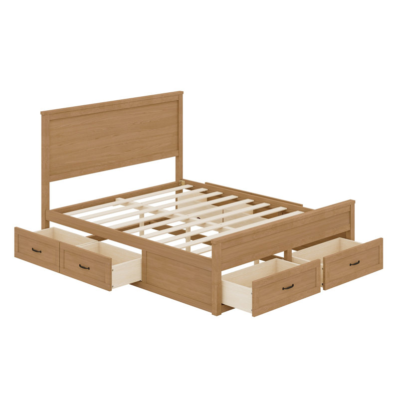 Base de lit avec rangement moderne en bois avec 6 tiroirs, lit plateforme avec support en lattes de bois, Dérive en mer