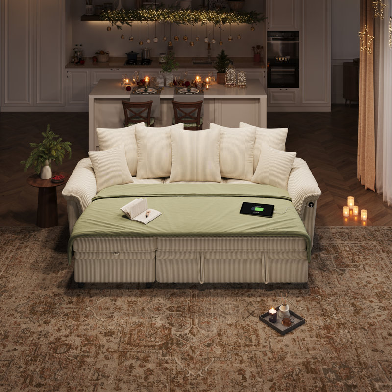   Canapé-lit modulaire gigogne escamotable avec charge USB et poches latérales Felipe, H 37,5 po x l 110 po x P 56 po