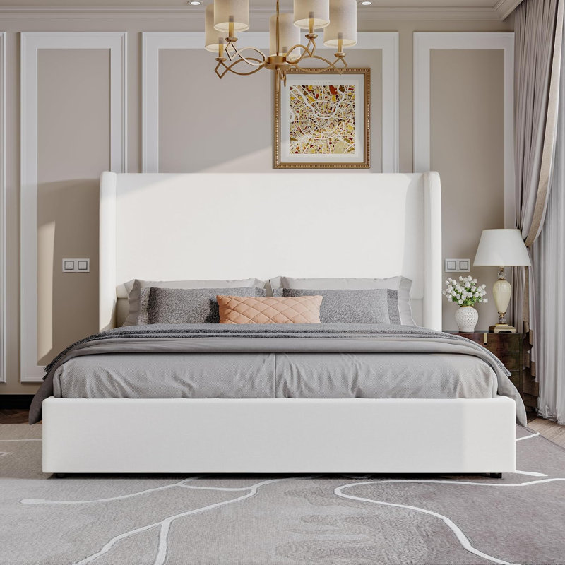 Lit de rangement rembourré relevable, White