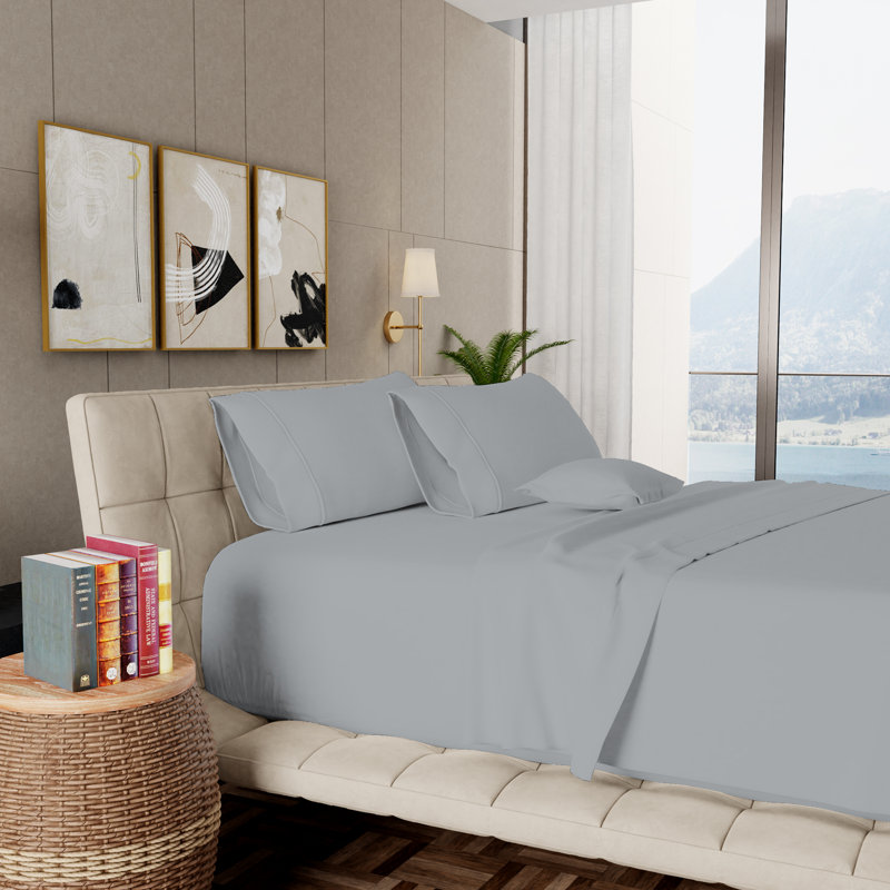 Ensemble de draps en coton Supima ultra-doux et soyeux de qualité supérieure 800TC, Gris clair