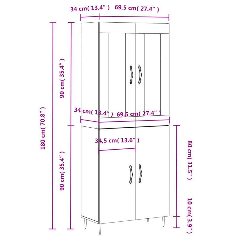 Frankfield 4 Door Manufactured Wood Wardrobe, Grey Sonoma