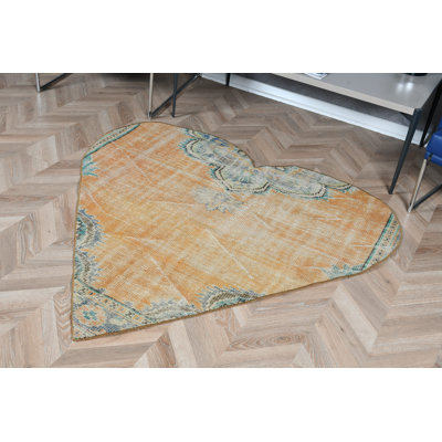 Tapis turc fait à la main en forme de cœur jaune pour chambre à coucher ou dortoir de style rétro de Turquie