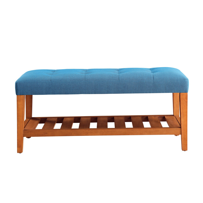 Banc en tissu et finition chêne Charla, Bleu clair