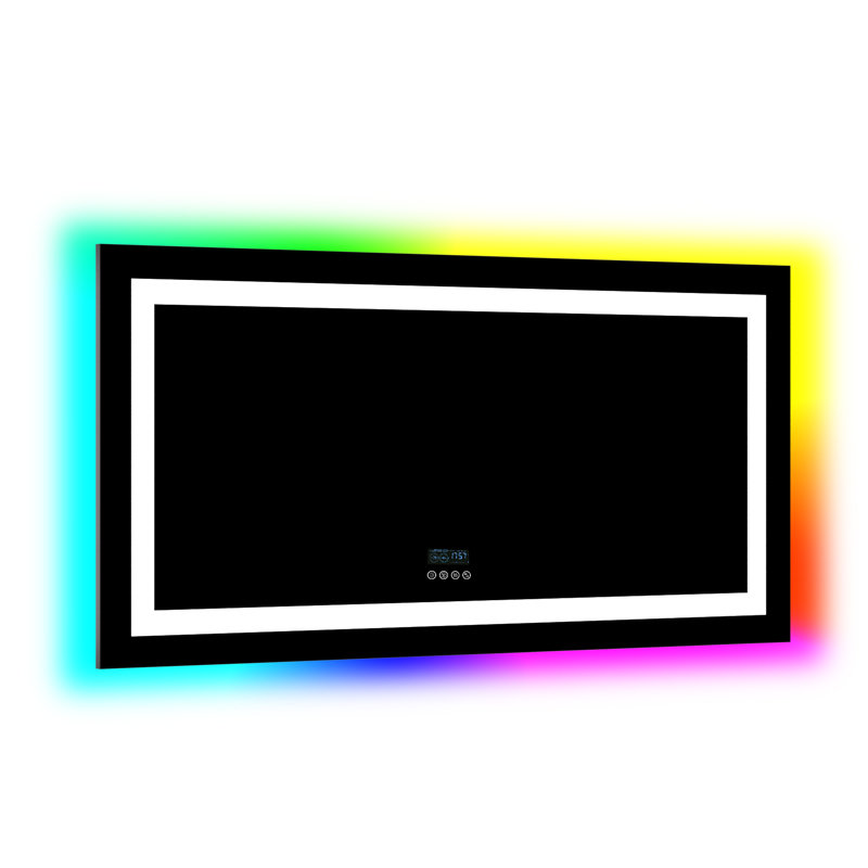 Bertram Led Bathroom Mirror With Lights, Wall-mounted With Bluetooth Speaker, Time & Date Display Anti-fog, Rgb Backlit And 3 Color Temperature Front Lighting, Dimmable Brightness, Ip65 Waterproof, Tempered Glass, Frontlit & Backlit