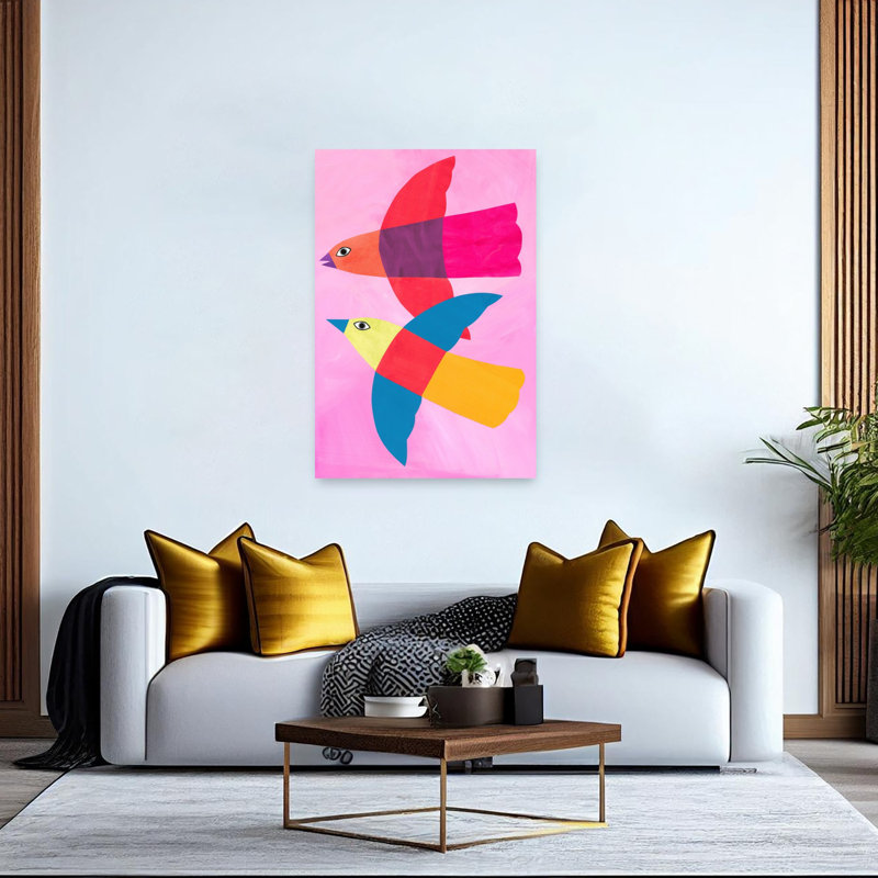 Oiseaux volants colorés, art géométrique abstrait coloré, art mural, 60" H x 40" W