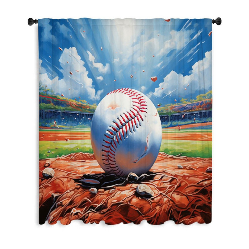 Rideaux de baseball, voilages sport et voilages - 1 panneau, L 53 po x L 87 po