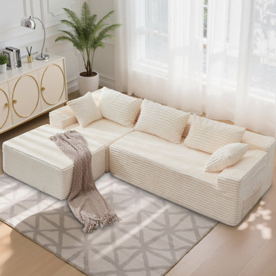 Modular Sectional Sofa, Movable L-shaped Sofa, Corduroy Upholstered Sectional Couch With Deep Seat, Customizable Combination Sofa For Living Room