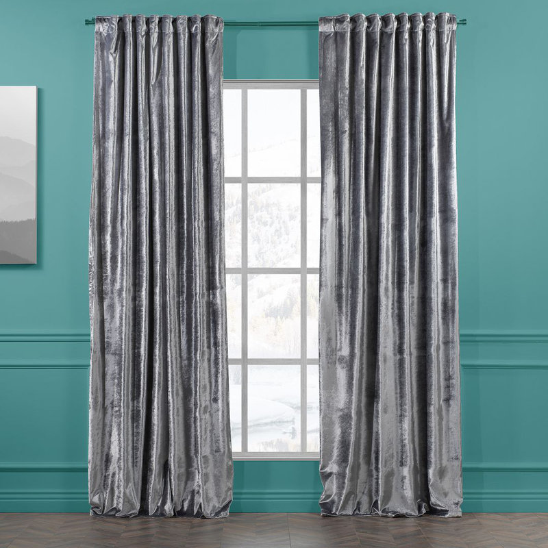 Extra Long & Extra Wide Shiny Velvet Curtain Panel (customized), 140cm Width x 175cm Drop, Silver