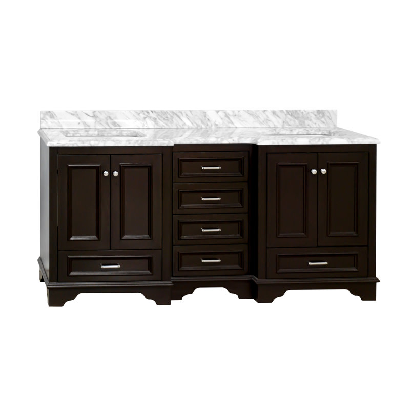 Loughlam 72'' Double Bathroom Vanity with Top, Chocolate, Carrara Marble
