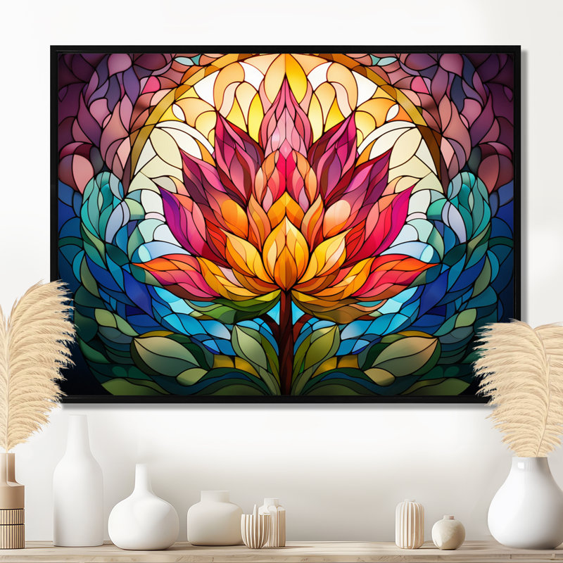 «Blossoming Rainbow Lotus», impression encadrée de lotus, Cadre flottant noir, bois massif, H 12 po x l 20 po