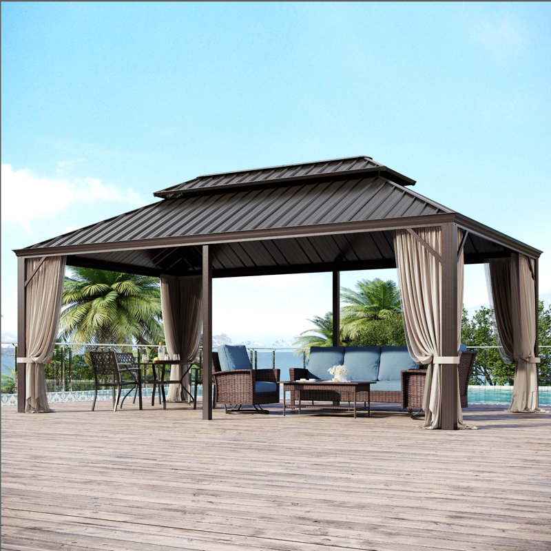 Pavillon de jardin en aluminium à toit double avec toit rigide, 20 pi x 12 pi
