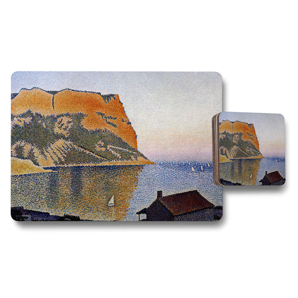 Seaside Cliff Landscape Placemat And Coaster Set With Ocean View Art