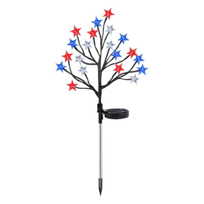 2 Packs 4th Of July Decorations Solar Garden Lights 2026  Red White And Blue Star Solar Lights Outdoor LED Waterproof Light  Patriotic Decoration