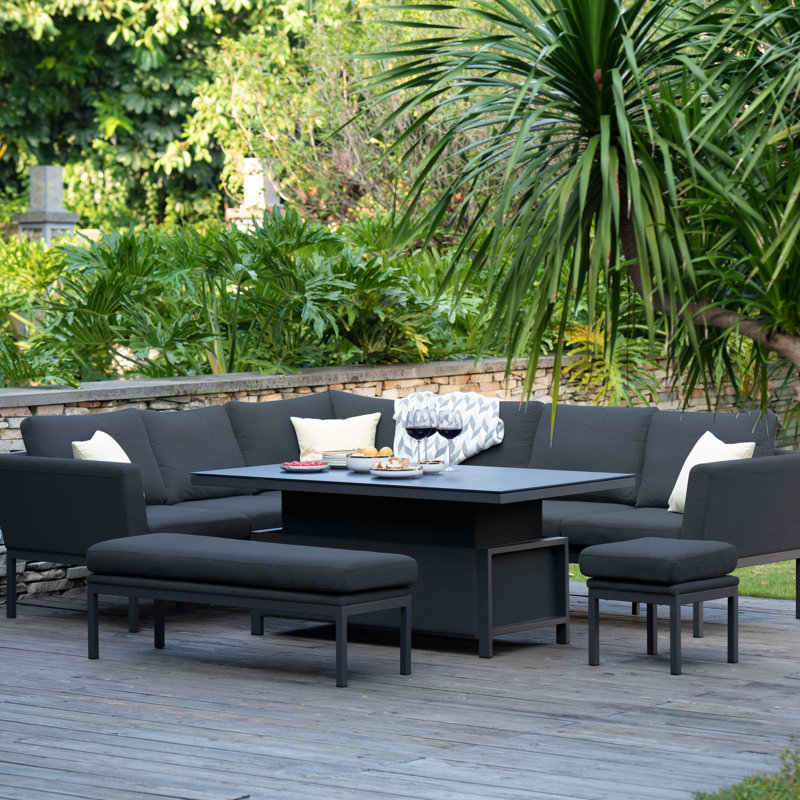 Shady Outdoor Fabric Rectangular Corner Dining Set - with Rising Table - Charcoal