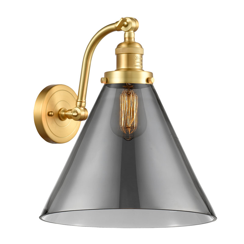 Applique murale 1 lumière Cone, Ampoule incandescente rétro 60 watts, Plaqué couleur fumée, Noir mat