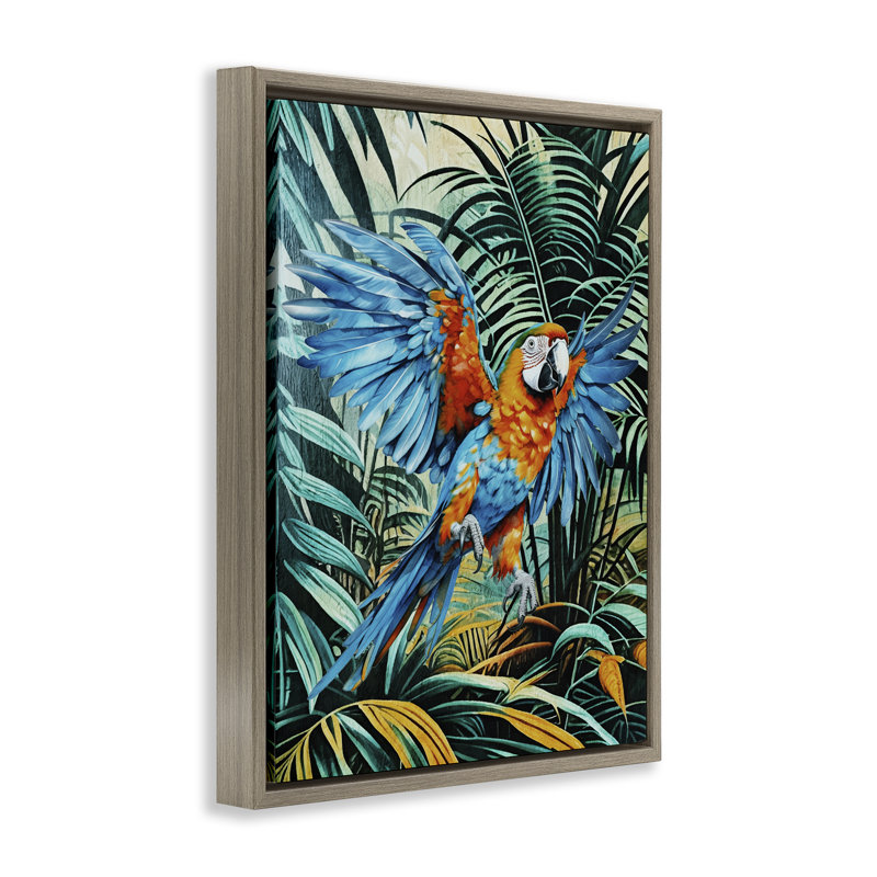 "Macaw in Flight", art mural encadré par Karen Smith, H 31 po x l 25 po, Cadre flottant orme Montalcino