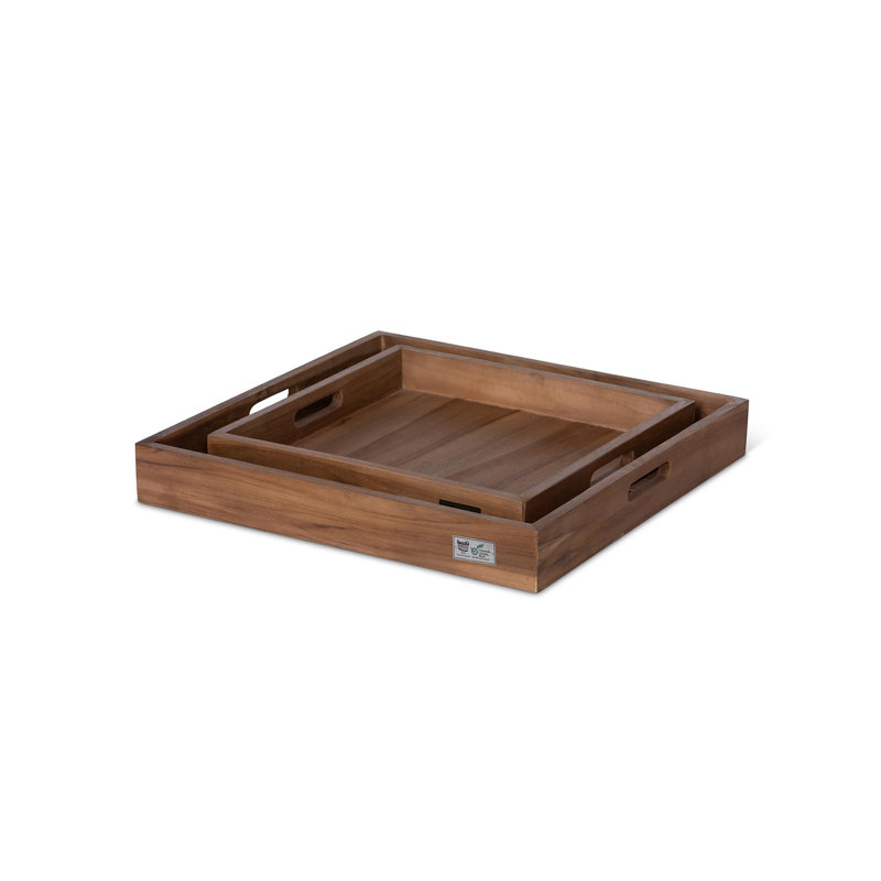 Plateau rustique moderne en bois massif - ensemble de 2
