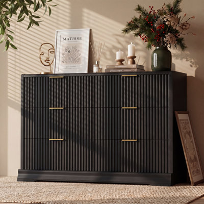 Fluted 6-Drawer Dresser with Solid Wood Base