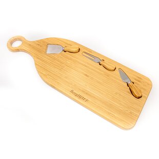 Totally Bamboo Striped Paddle Serving and Cutting Board and Spreader Knife Gift Set