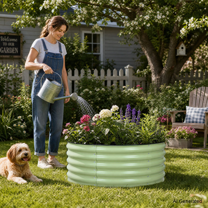 Aoodor 17" Metal Raised Garden Bed, Green, 17" H x 42" W x 42" D