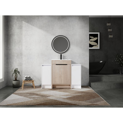 Meuble-lavabo 48 po avec lavabo en céramique, 2 armoires de rangement, porte, meuble-lavabo autoportant lustré blanc brillant, lavabo, unités, décoration