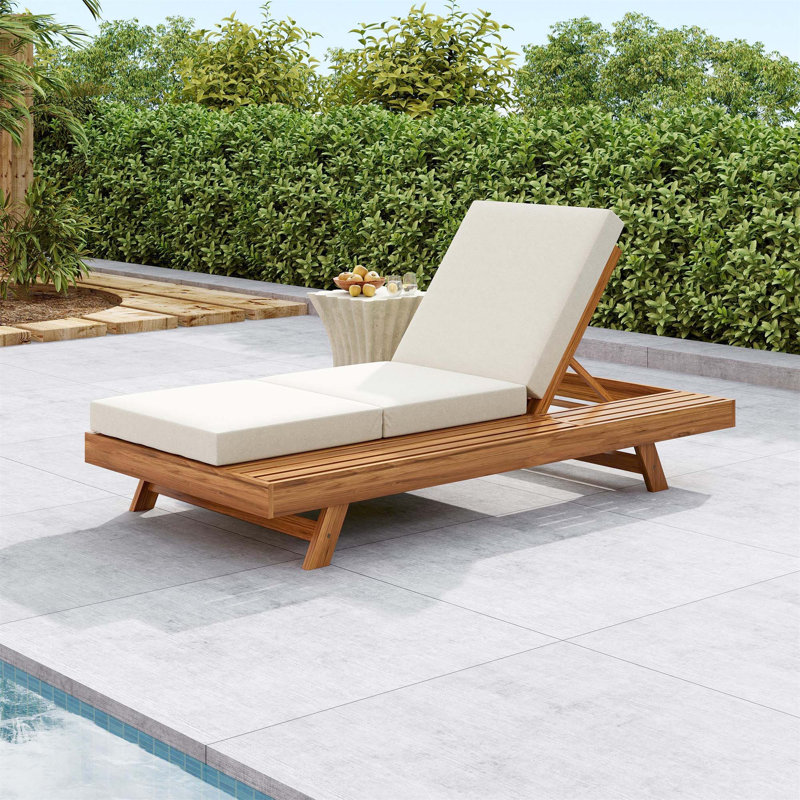 Lounge Chaise Set, Space Available On One Side,Acacia Solid Wood With Lounge Cushion (Cream & Triple Fold) - Matching Dark Grey Version Available