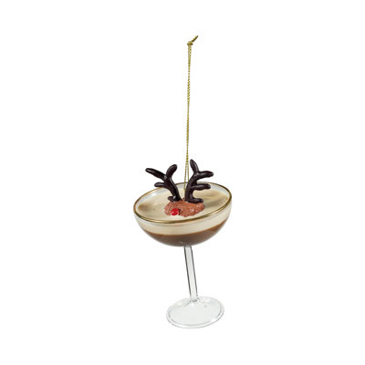 Glass Espresso Martini Ornament with Deer Head