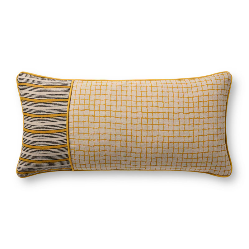 Loloi Accent Pillow, Yellow Geometric, Rectangle 12"H x 27"W