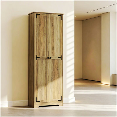 Grande armoire de cuisine autoportante de 67 pouces avec tablettes réglables et finition vieillie
